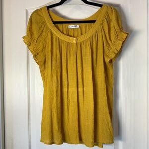 Mustard Peasant Blouse Boho Gauze Top Ruffle Sleeve Women M Cottagecore